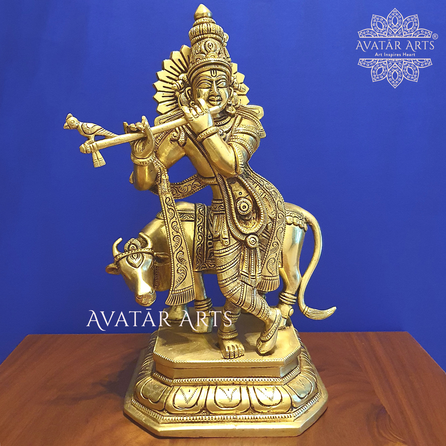 Cow Krishna Statue in Brass