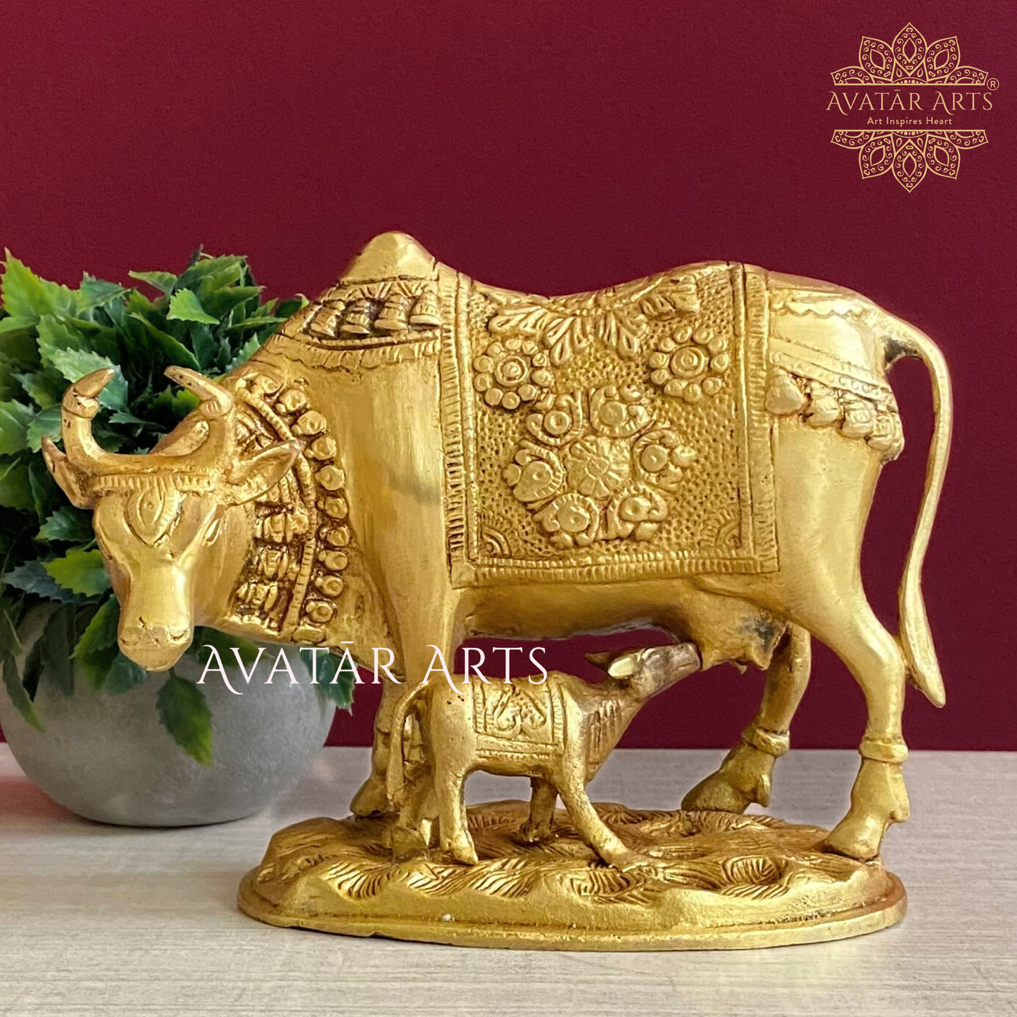 Brass Kamadhenu Cow & Calf