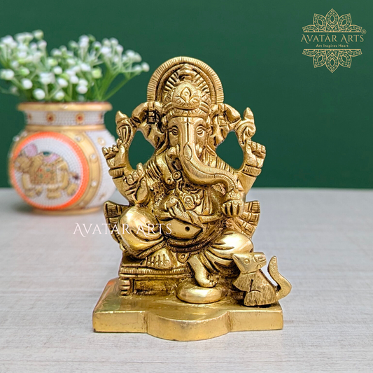 Brass Lord Ganesha Seated On Peeta