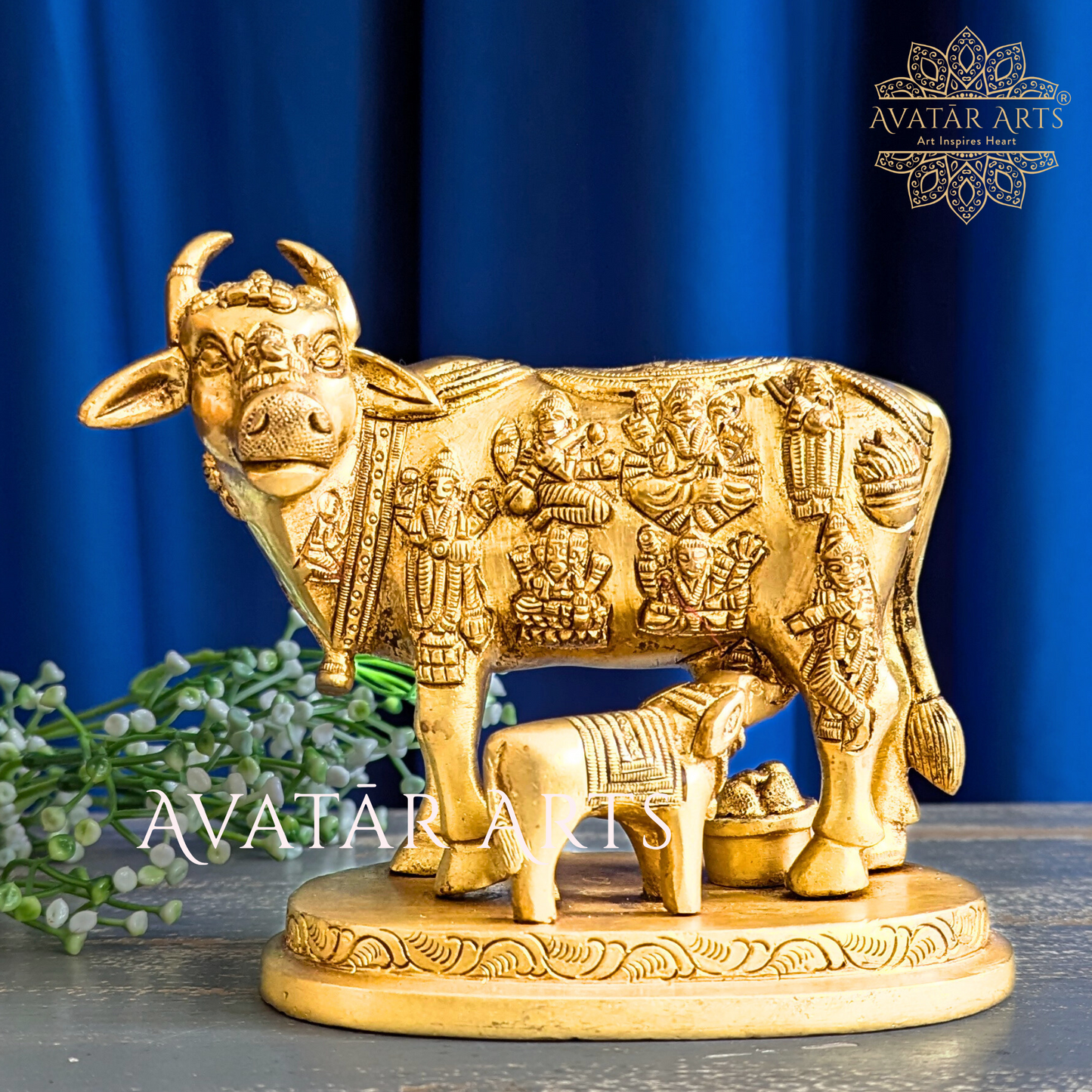 Cow and Calf Statue in Brass