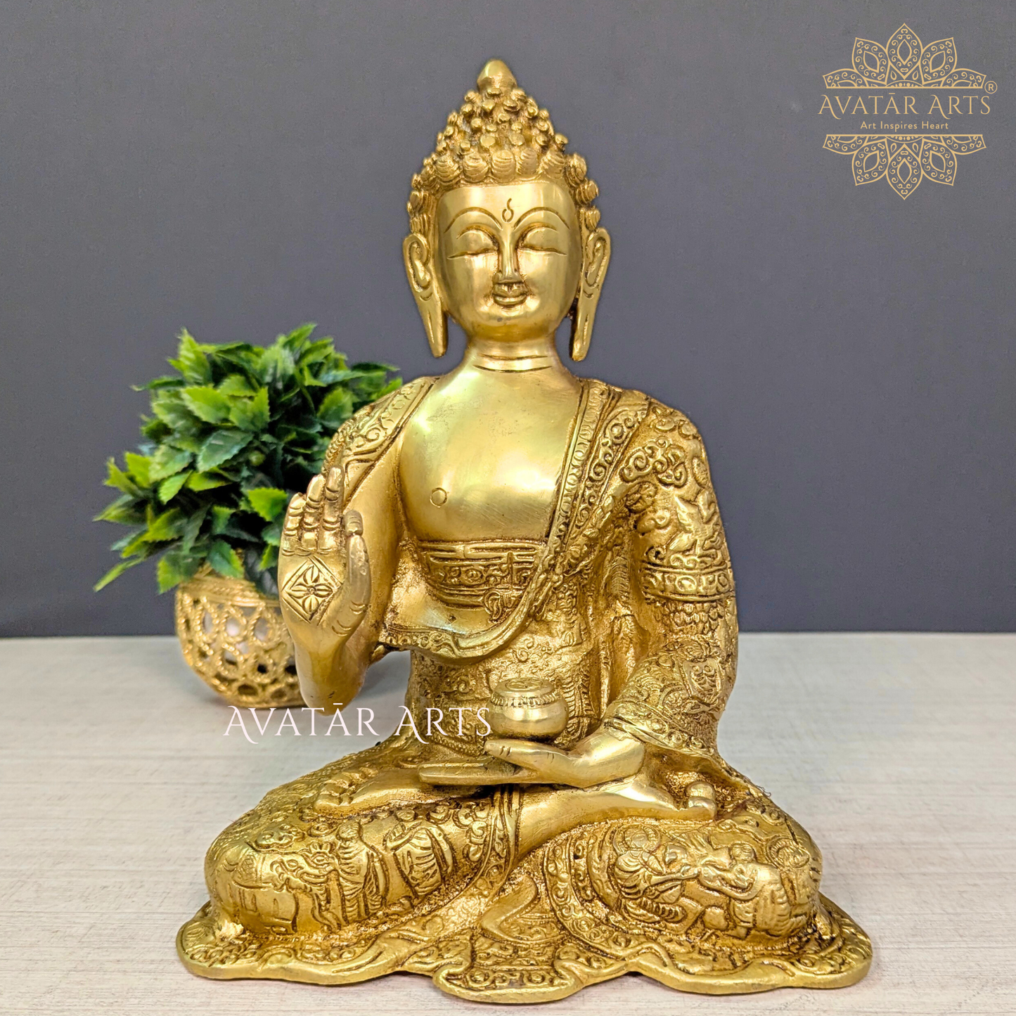 Brass Buddha With Story Carving