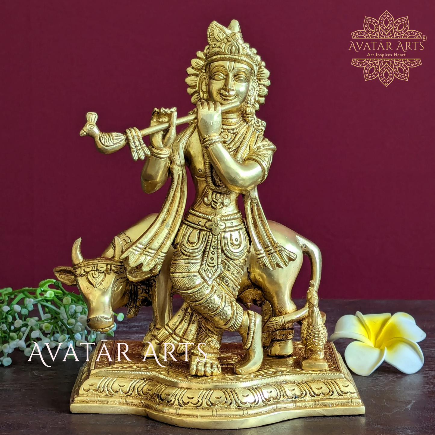 Brass Cow Krishna Idol