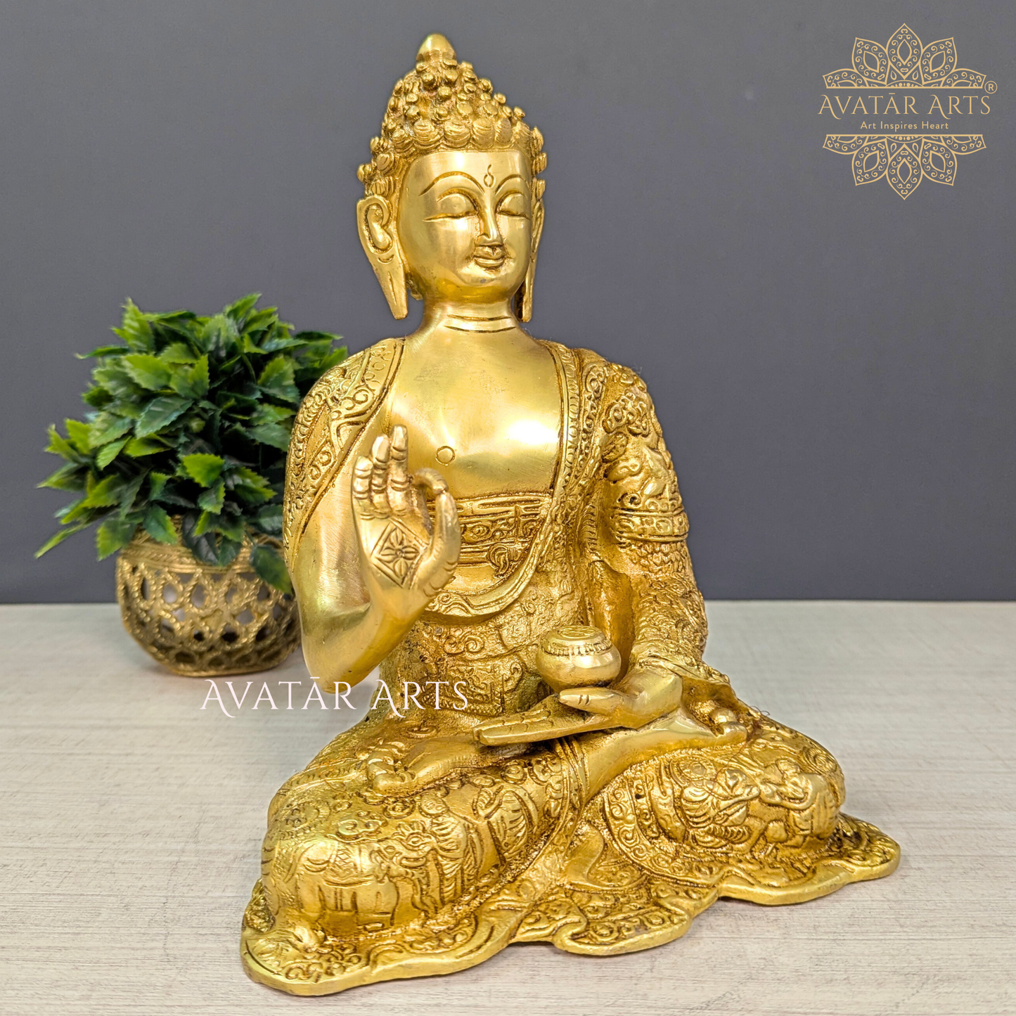 Brass Buddha With Story Carving