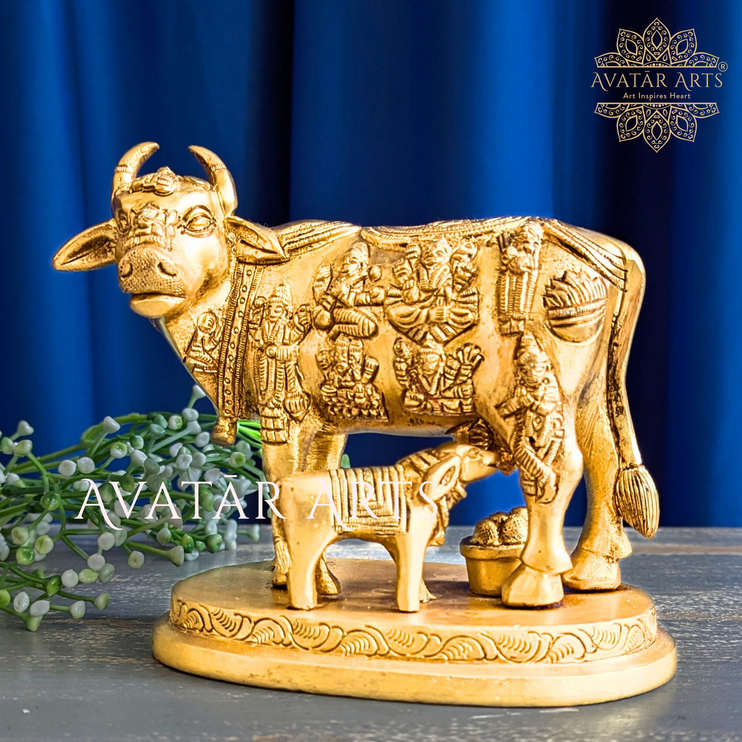 Cow and Calf Statue in Brass