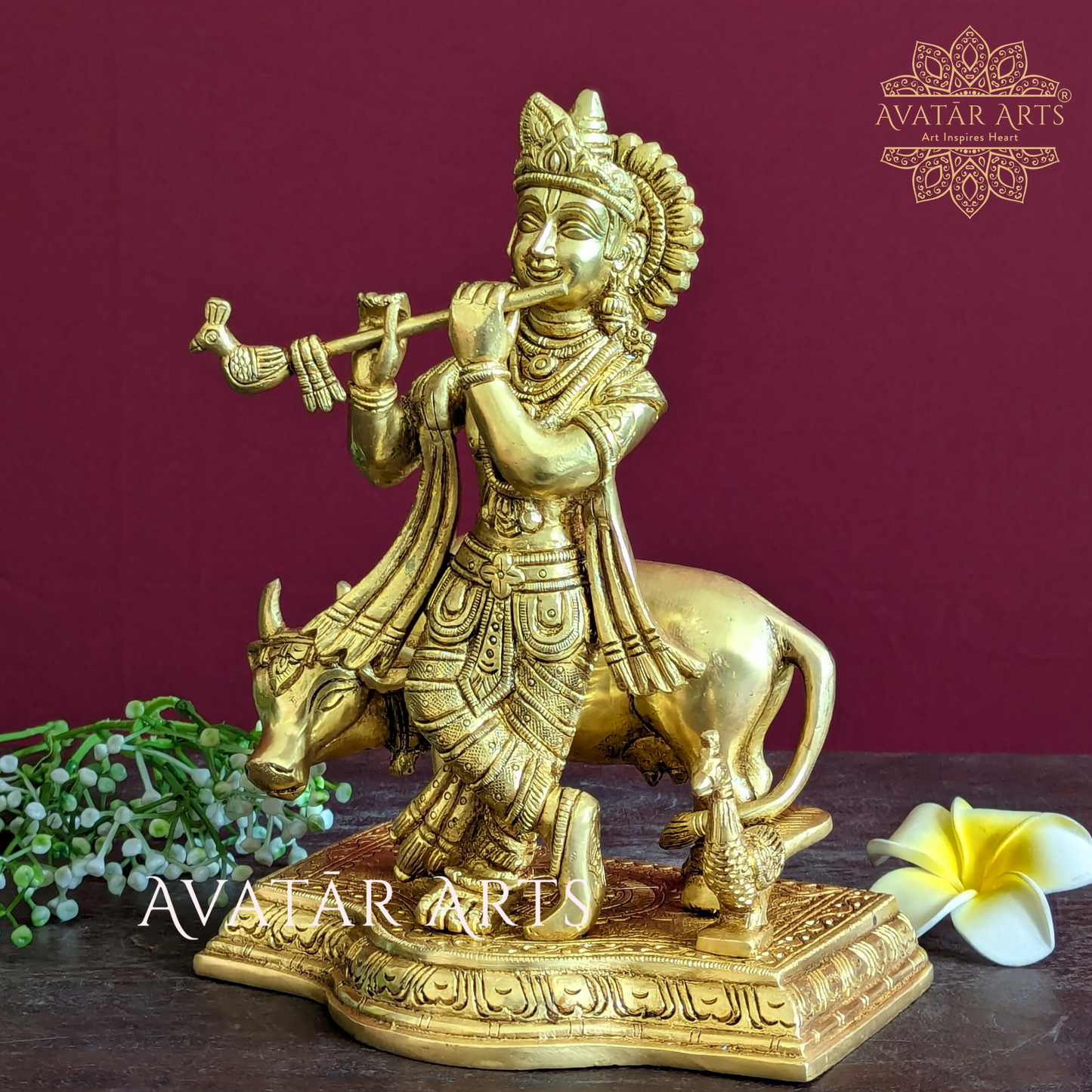 Brass Cow Krishna Idol
