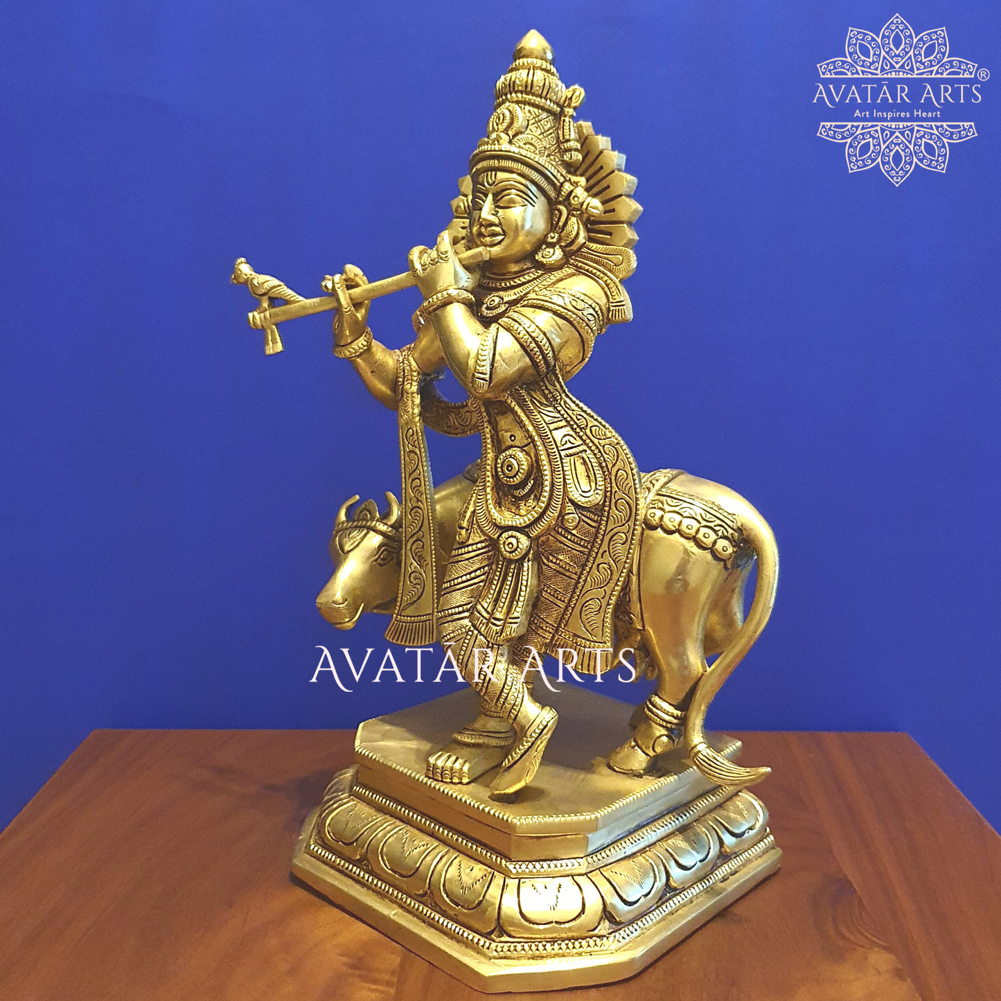Cow Krishna Statue in Brass