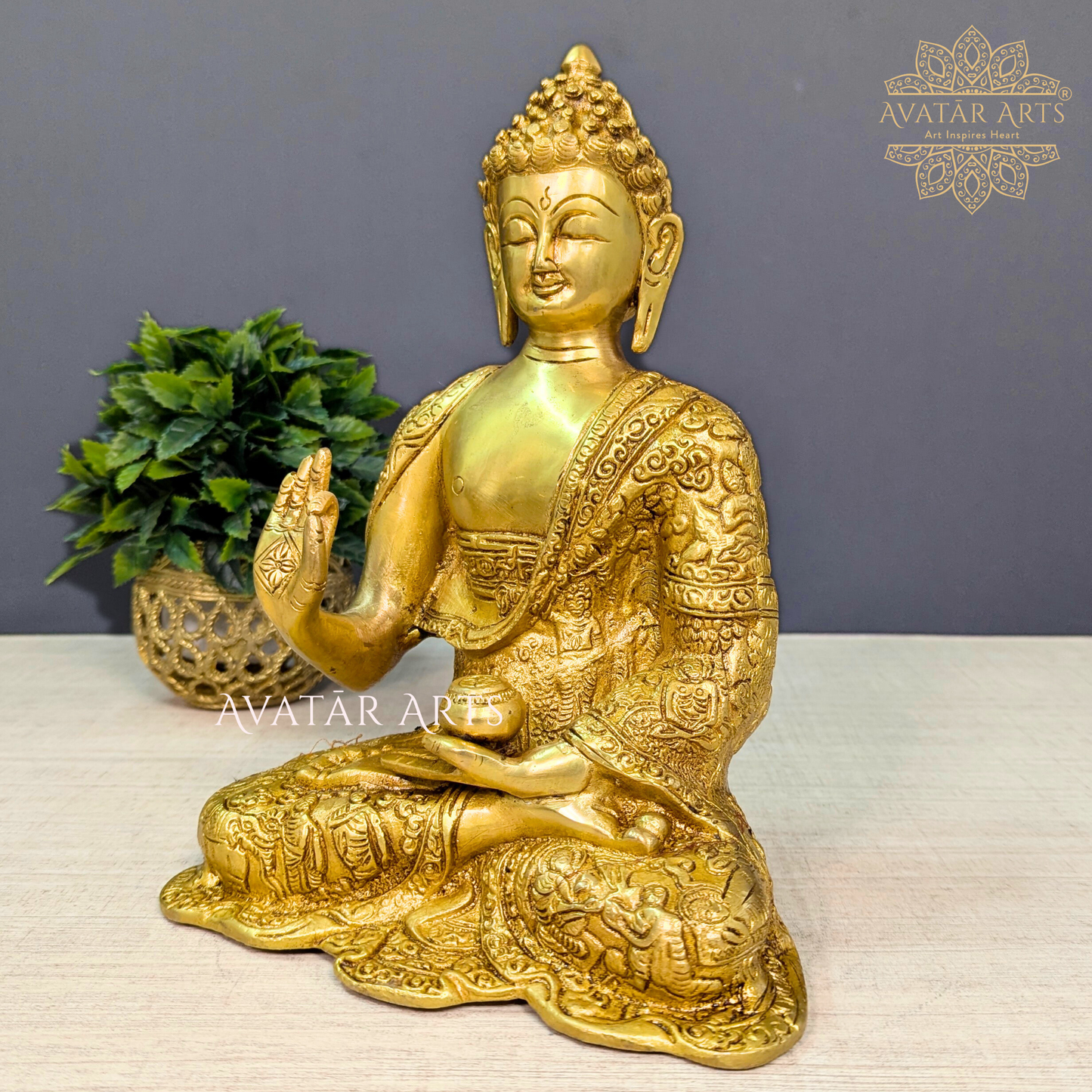 Brass Buddha With Story Carving