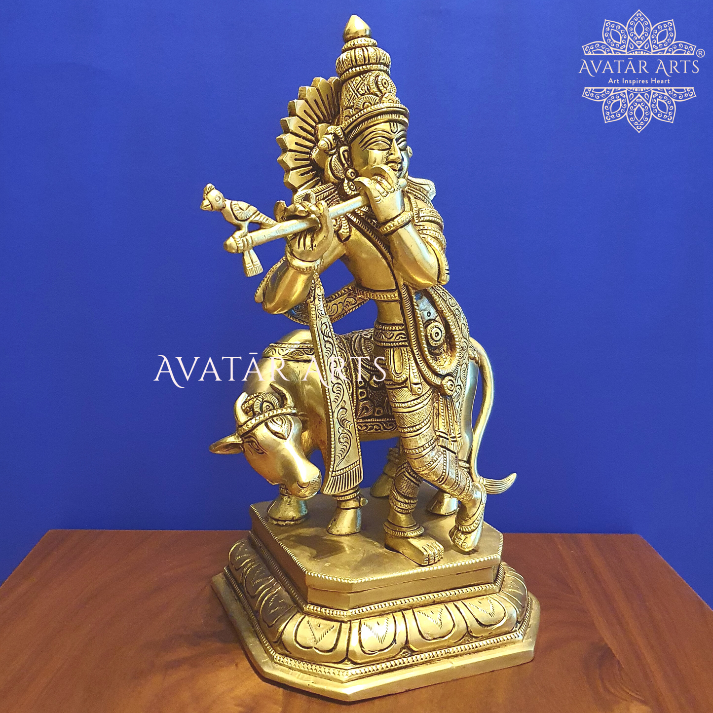 Cow Krishna Statue in Brass