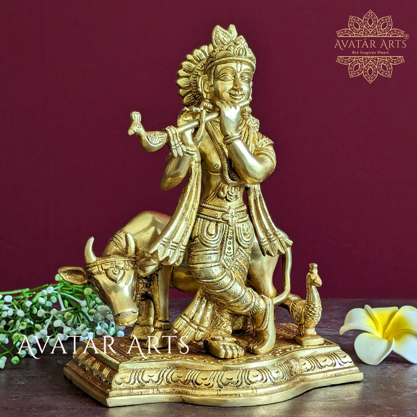 Brass Cow Krishna Idol