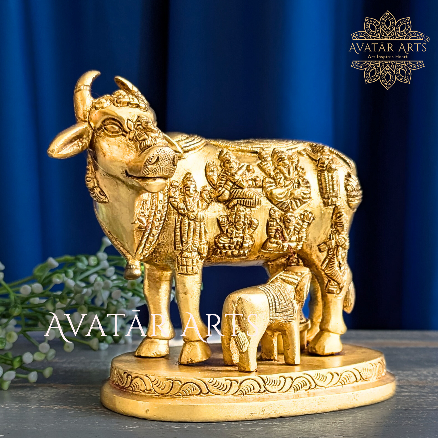 Cow and Calf Statue in Brass
