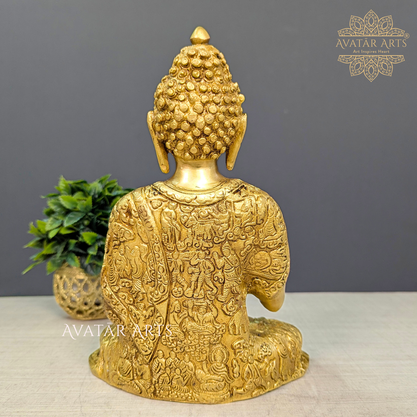 Brass Buddha With Story Carving