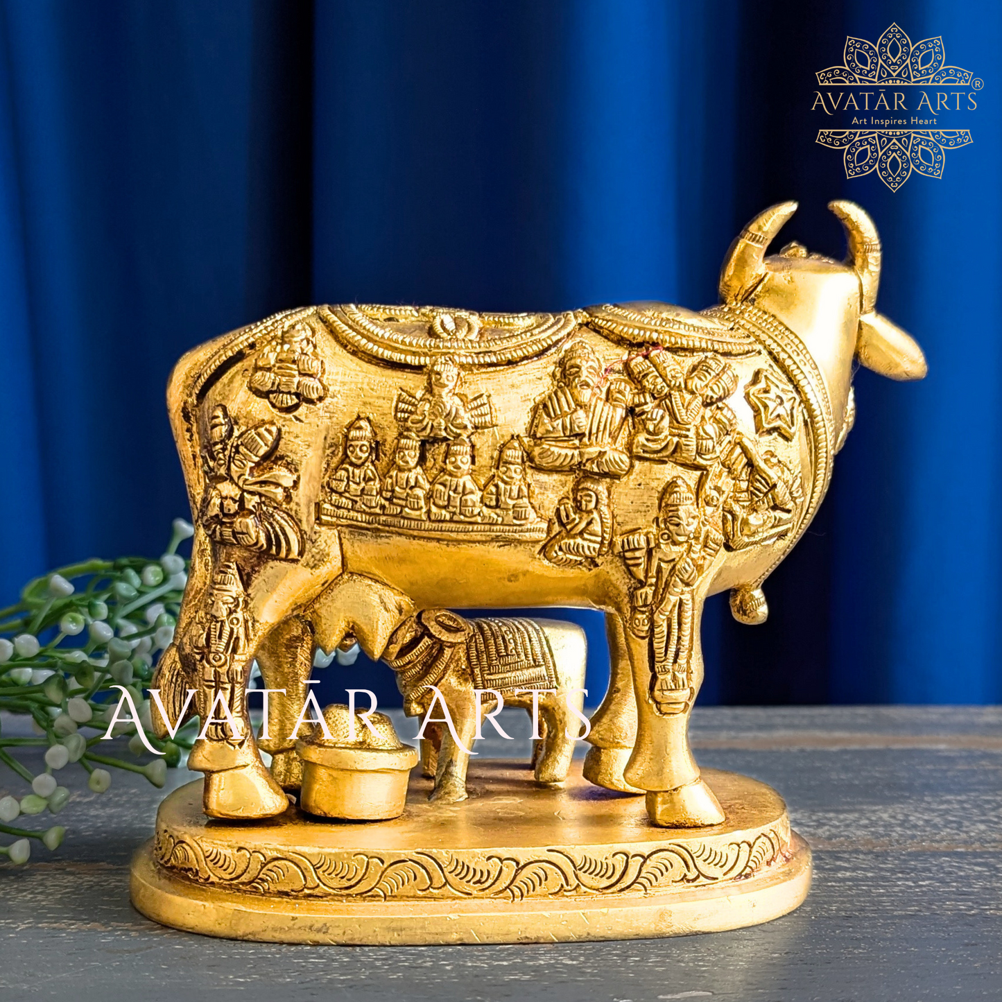 Cow and Calf Statue in Brass
