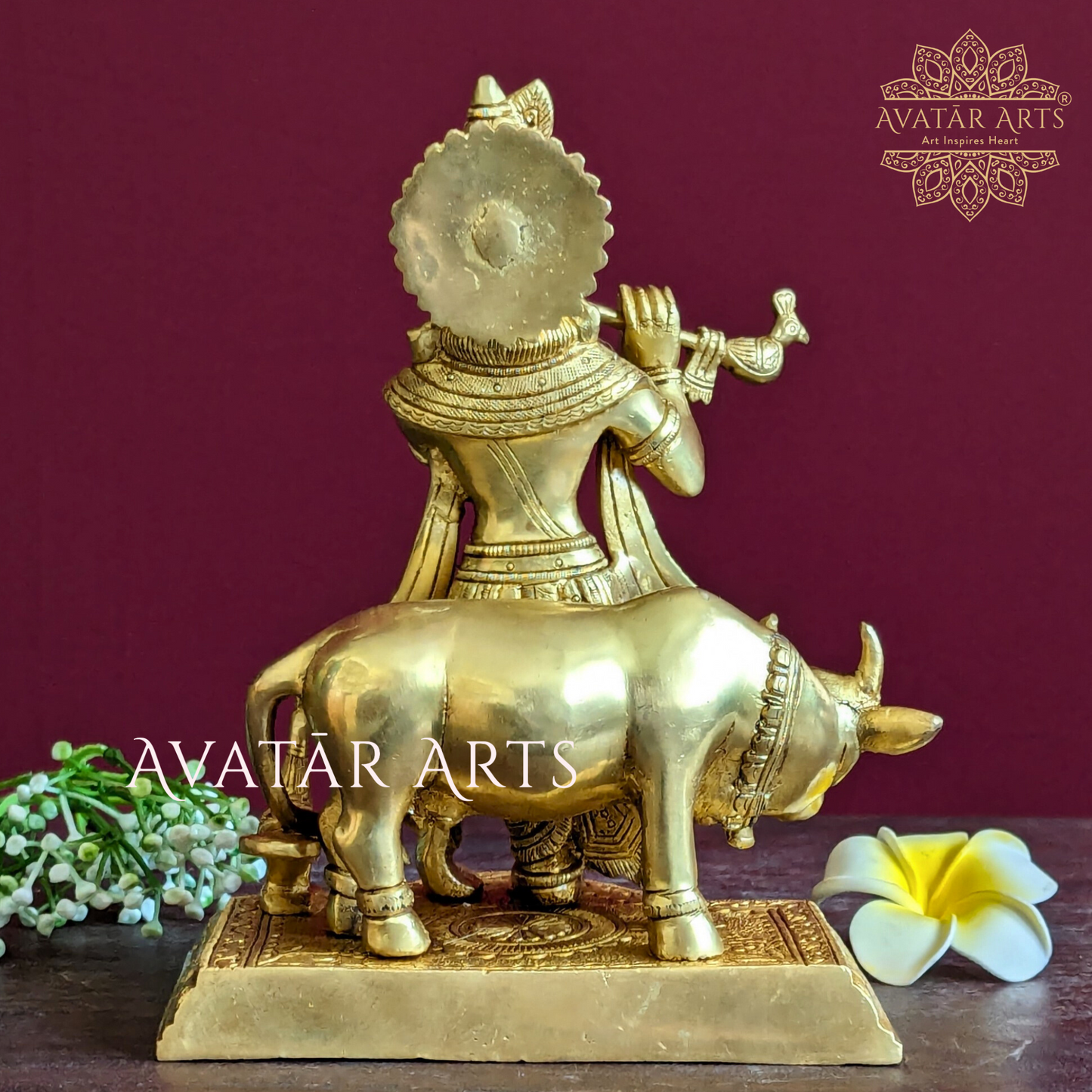 Brass Cow Krishna Idol