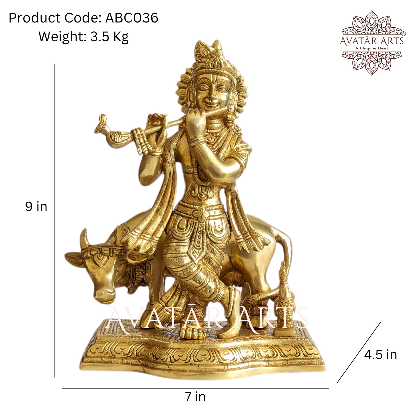 Brass Cow Krishna Idol