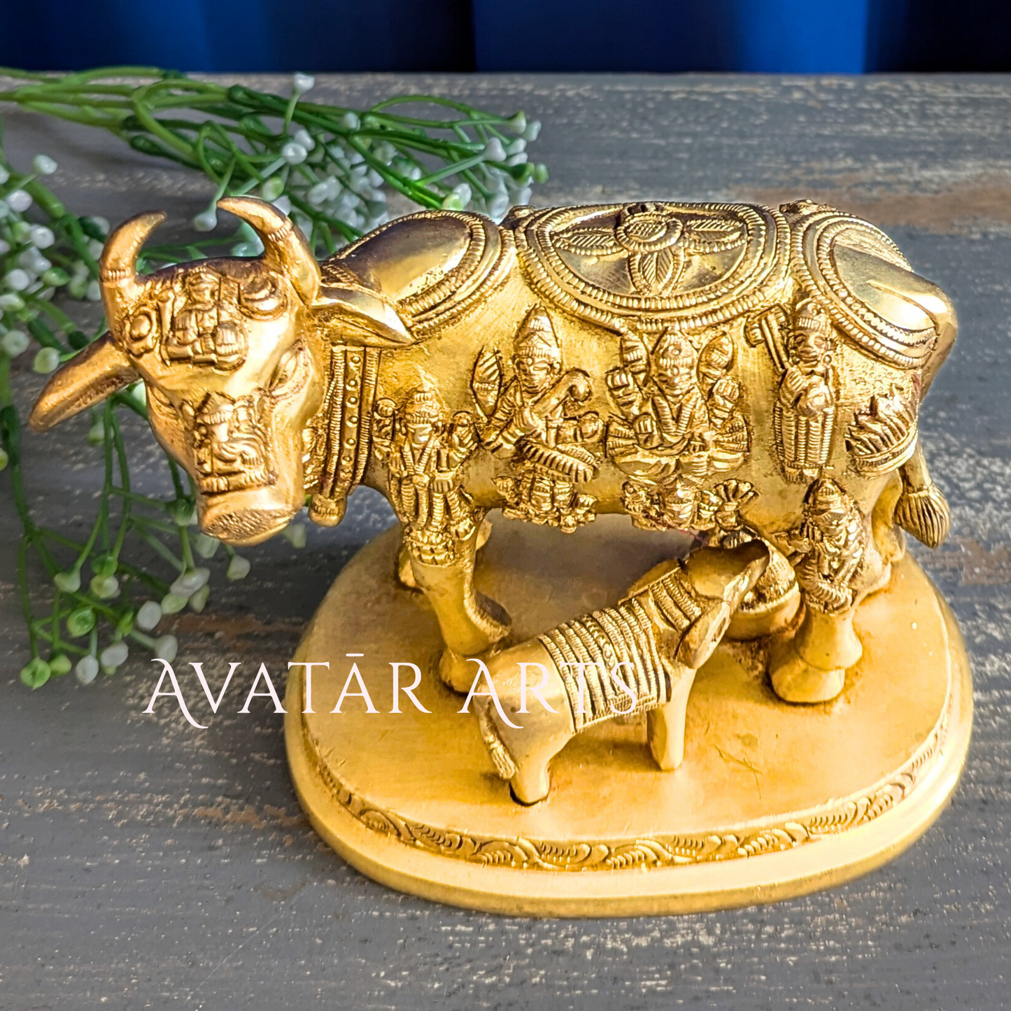 Cow and Calf Statue in Brass
