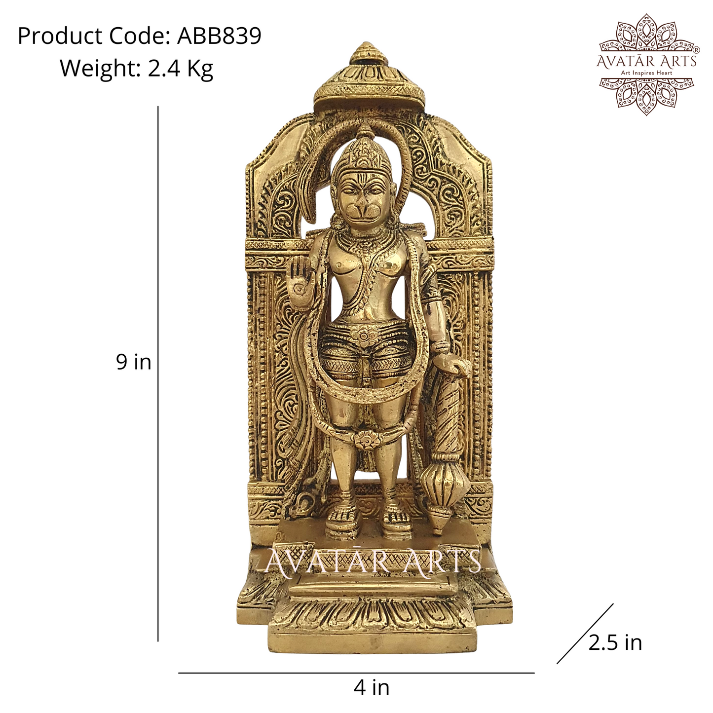Standing Hanuman Statue in Brass