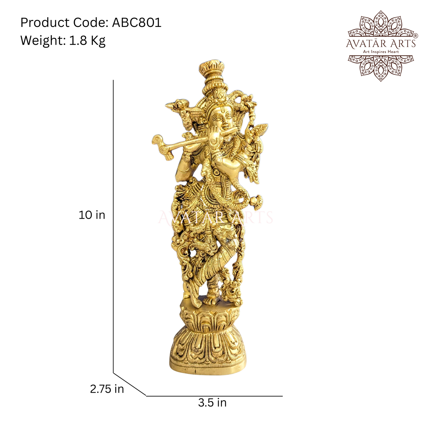 Brass Lord Krishna Statue