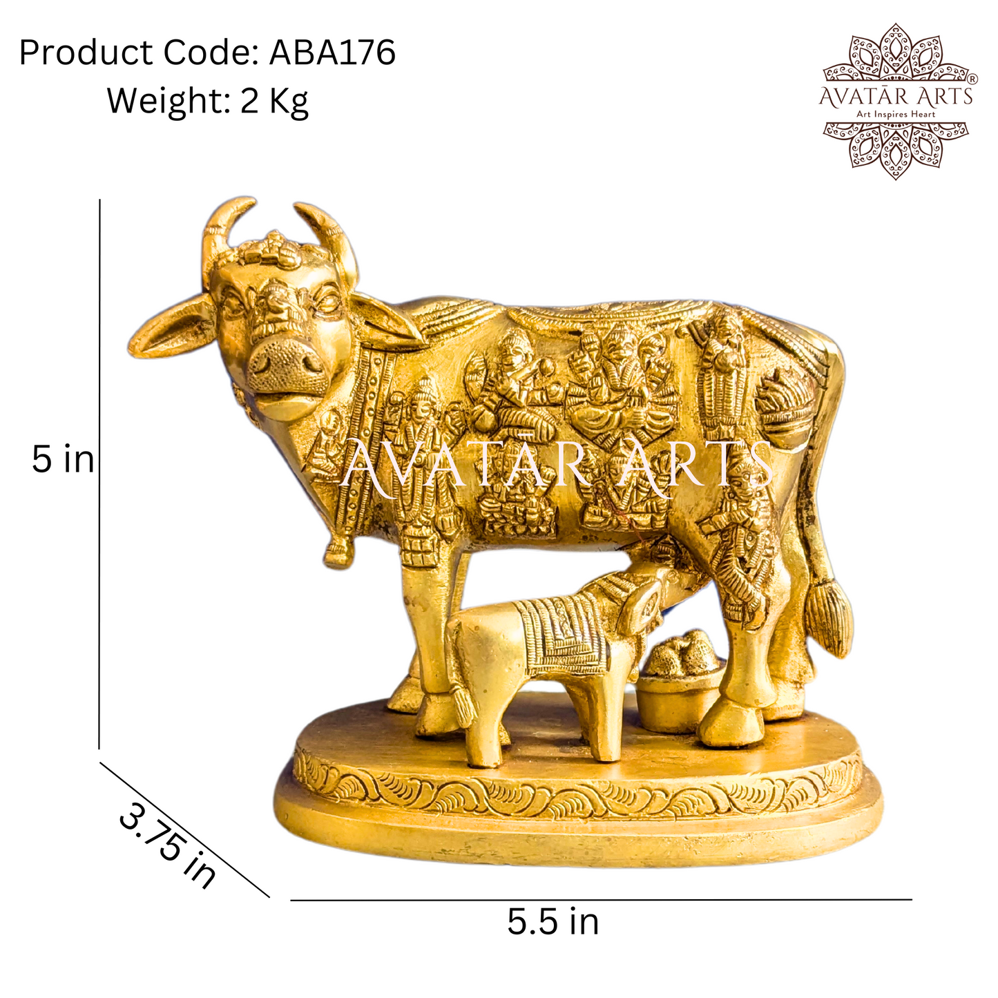 Cow and Calf Statue in Brass