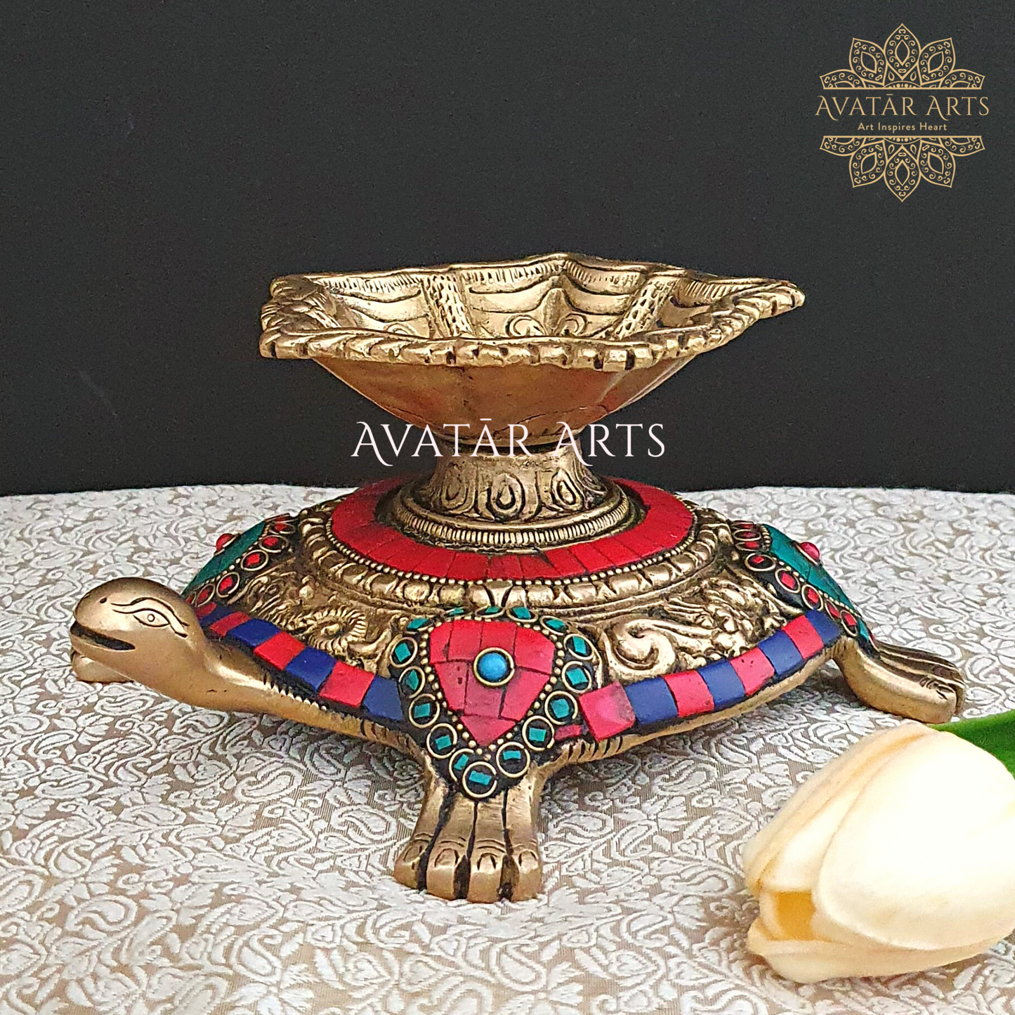 Brass tortoise with lamp