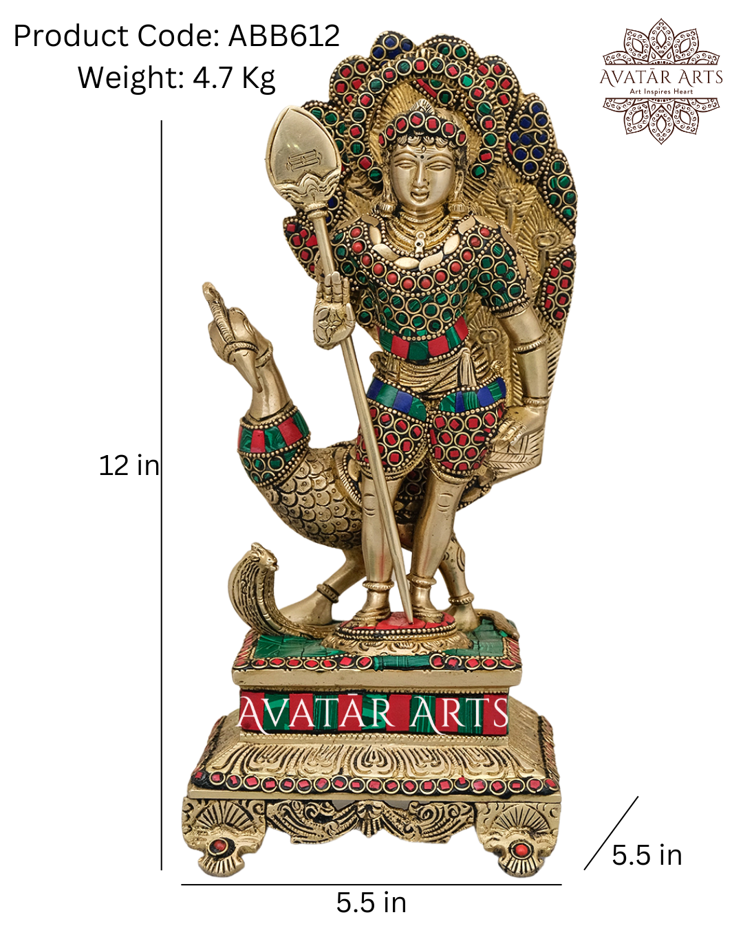 Brass Lord Murugan/Kartikeya For Home Temple