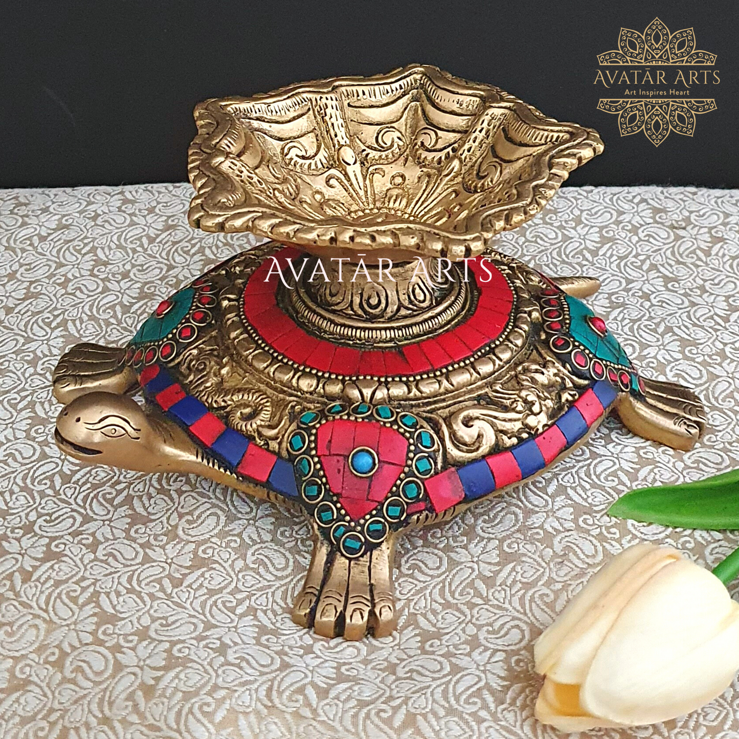 Brass tortoise with lamp