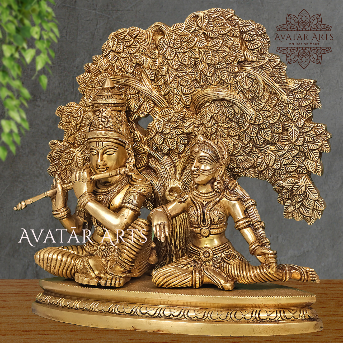Brass Shree Radha Krishna Sitting Under Tree