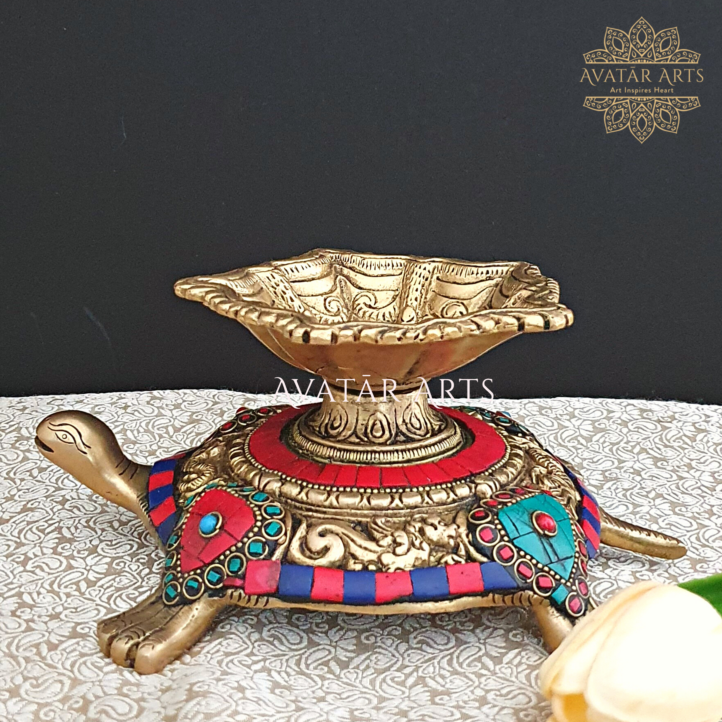 Brass tortoise with lamp