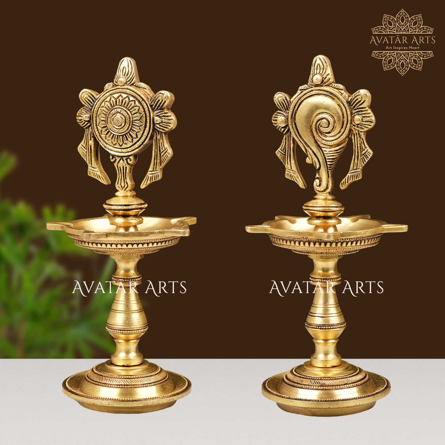 Brass Shankh Chakra Oil Lamp