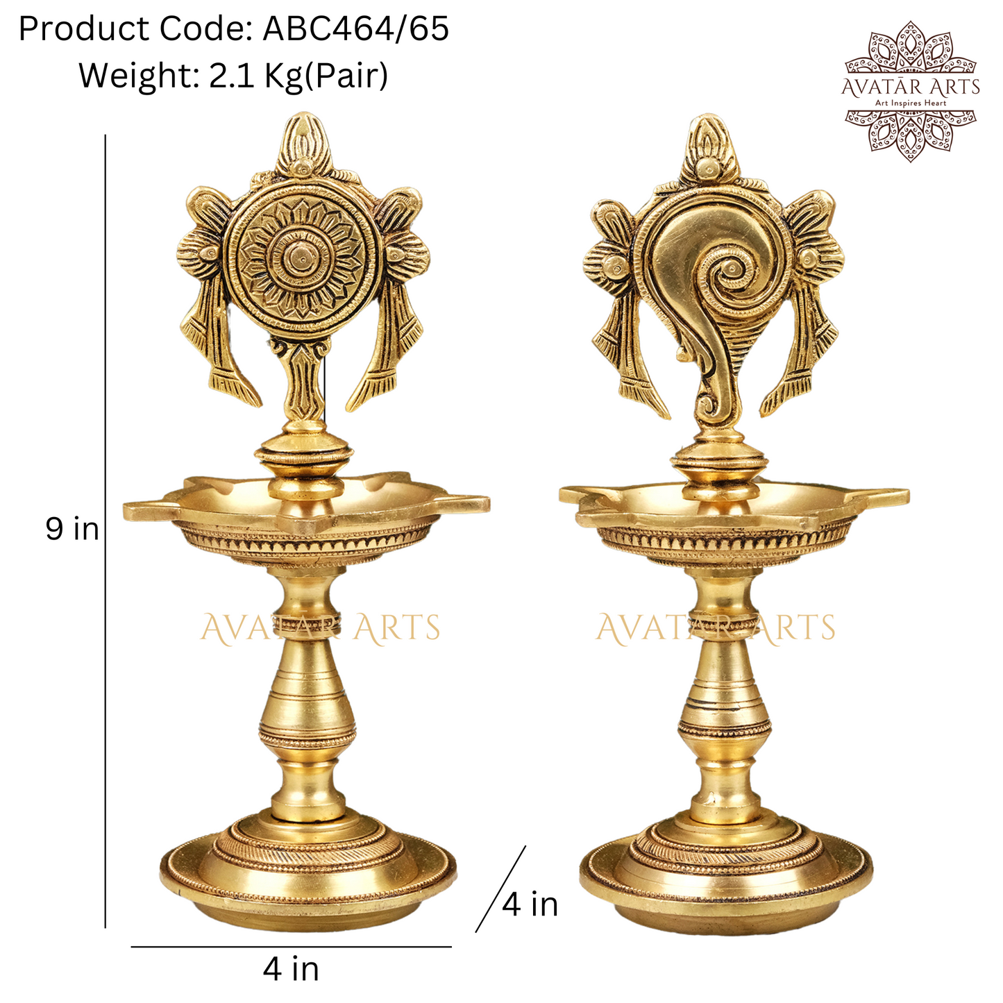 Brass Shankh Chakra Oil Lamp