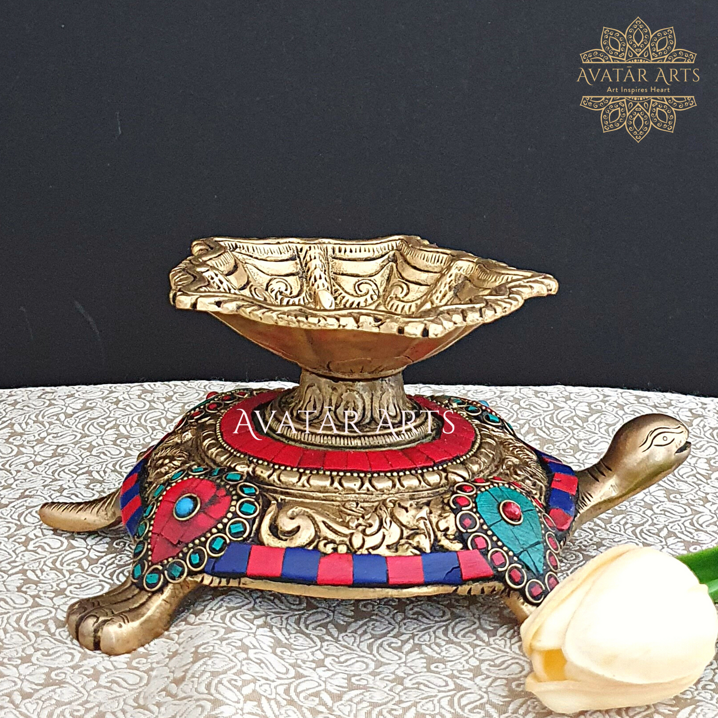 Brass tortoise with lamp