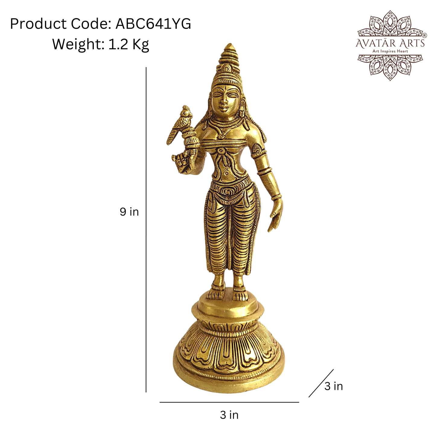 Goddess Meenakshi Amman Statue in Brass