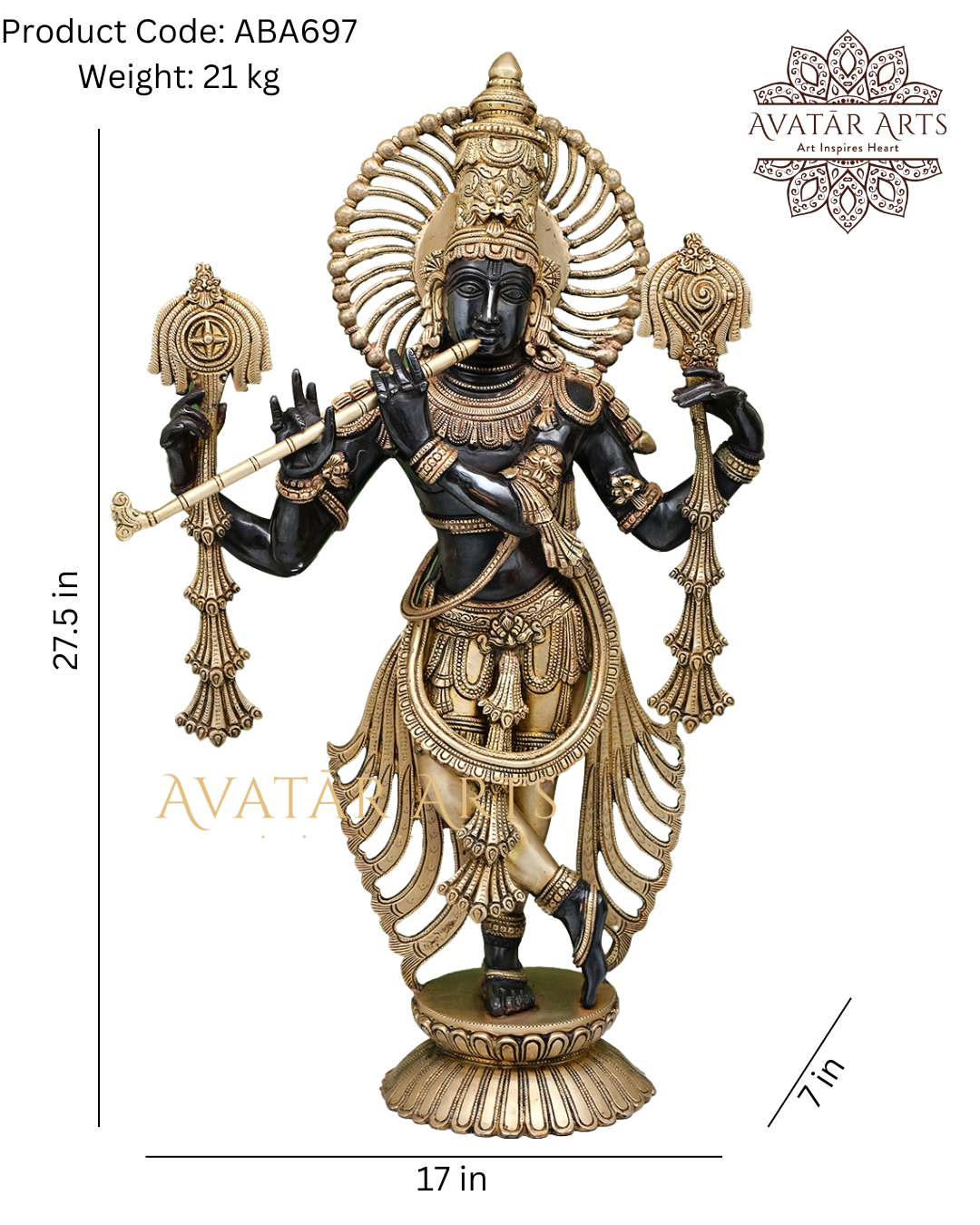 Brass Chaturbhuja Lord Krishna Statue For Home Temple