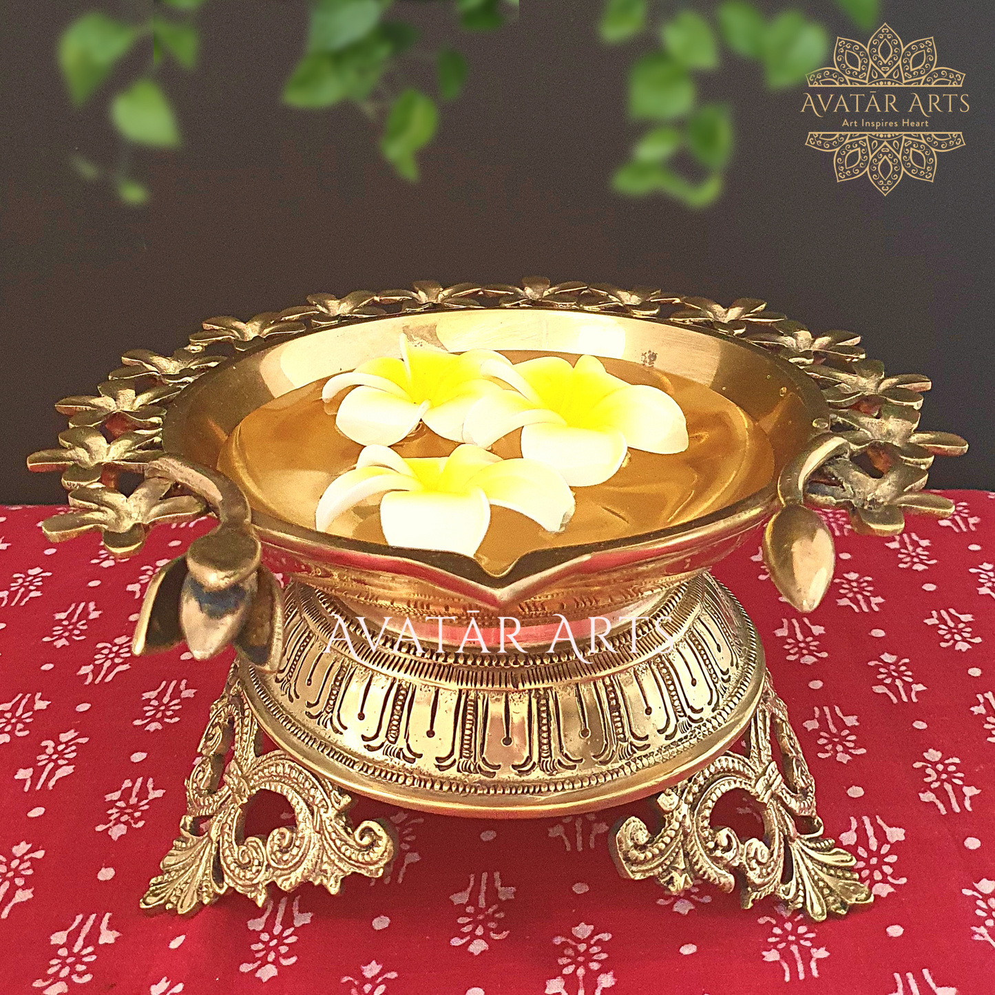 Urli Cum Diya In Brass With Flower Design