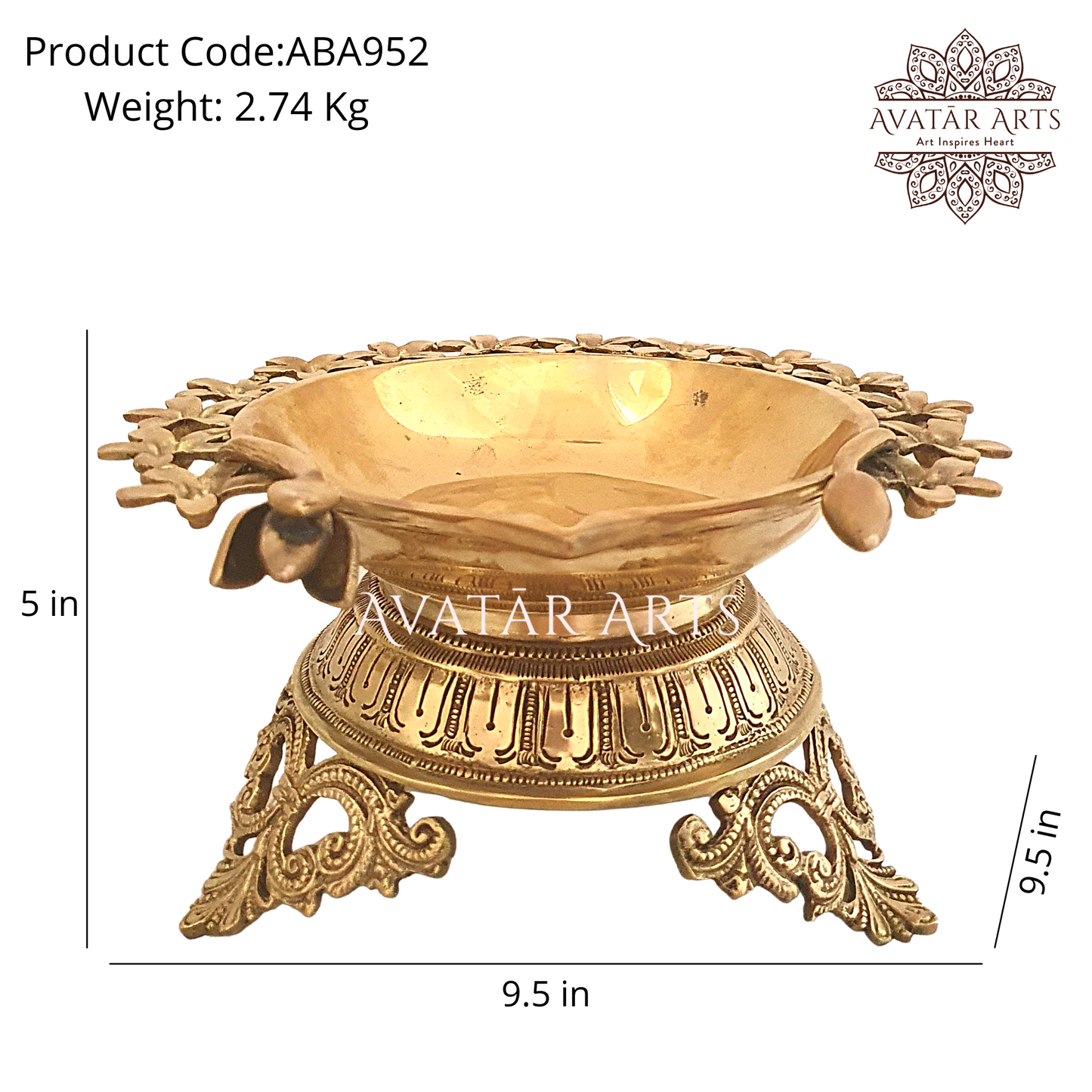 Urli Cum Diya In Brass With Flower Design