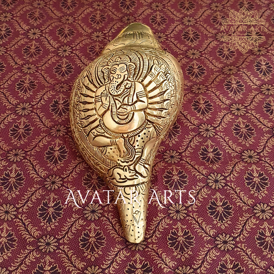 Brass Conch with Ganesha Carving