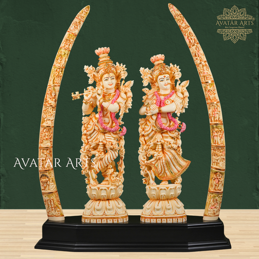 Shree Radha Krishna with Stories Carved Tusks