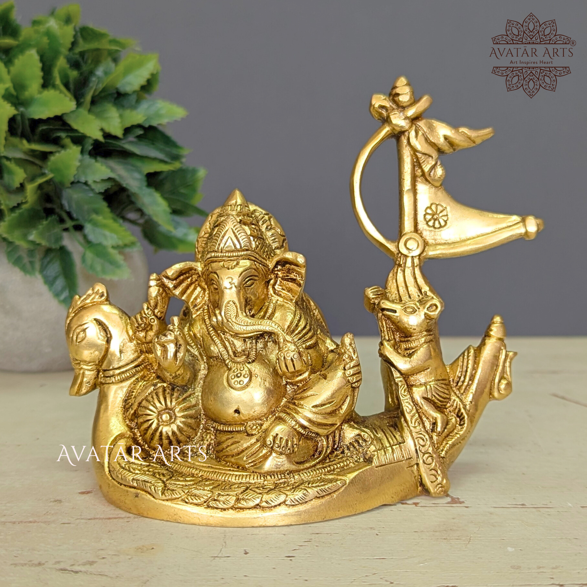 Brass Lord Ganesha Sailing on Boat