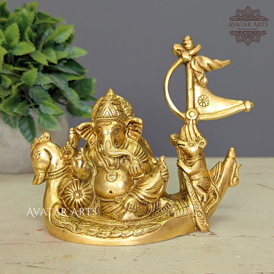 Brass Lord Ganesha Sailing on Boat