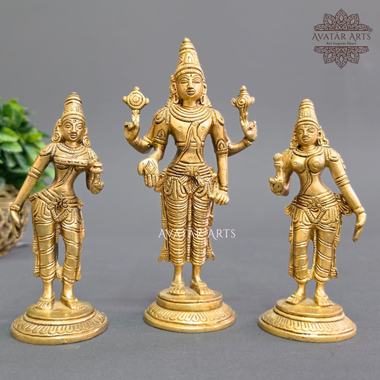 Brass  LordVishnu with Sridevi and Bhudevi
