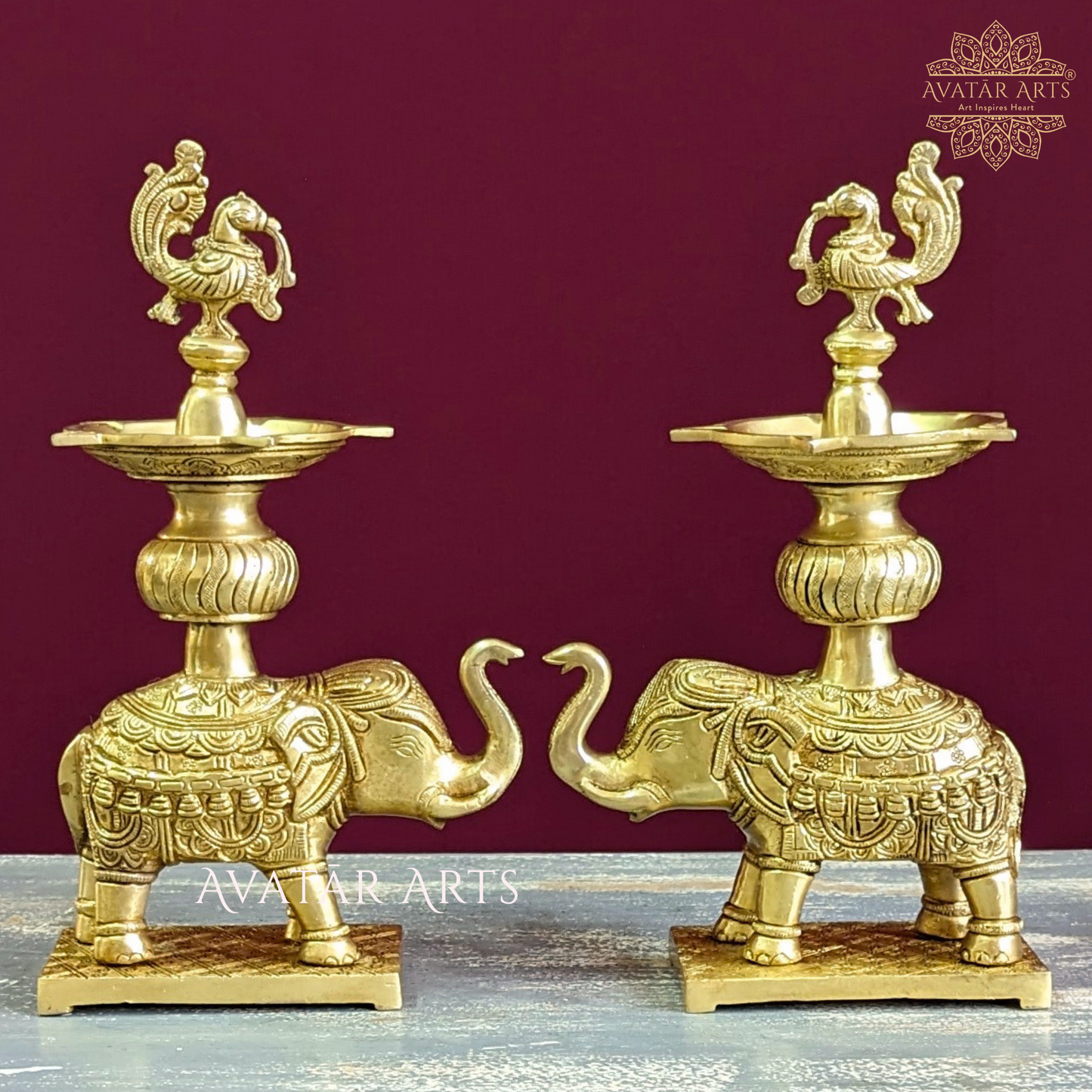 Brass Uptrunk Elephant Oil Lamp