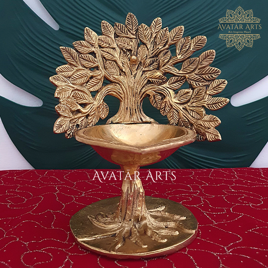 Brass oil Lamp with Tree of Life/ Kalpvriksha