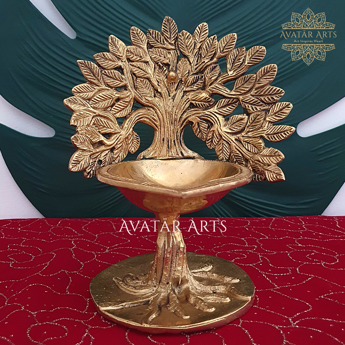 Brass oil Lamp with Tree of Life/ Kalpvriksha