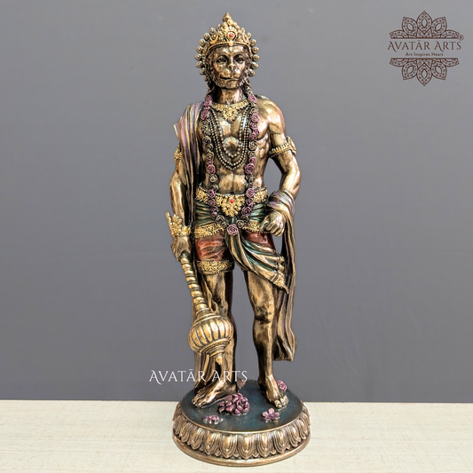 Front view of Brass Lord Hanuman Standing Statue for Home Temple