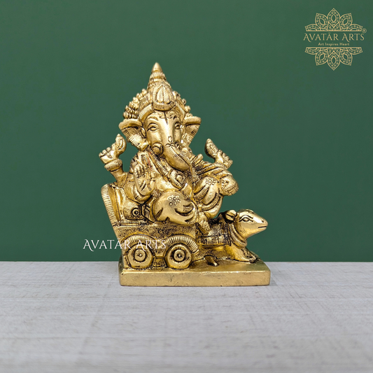 Brass Lord Ganesha Sitting on Mouse Chariot