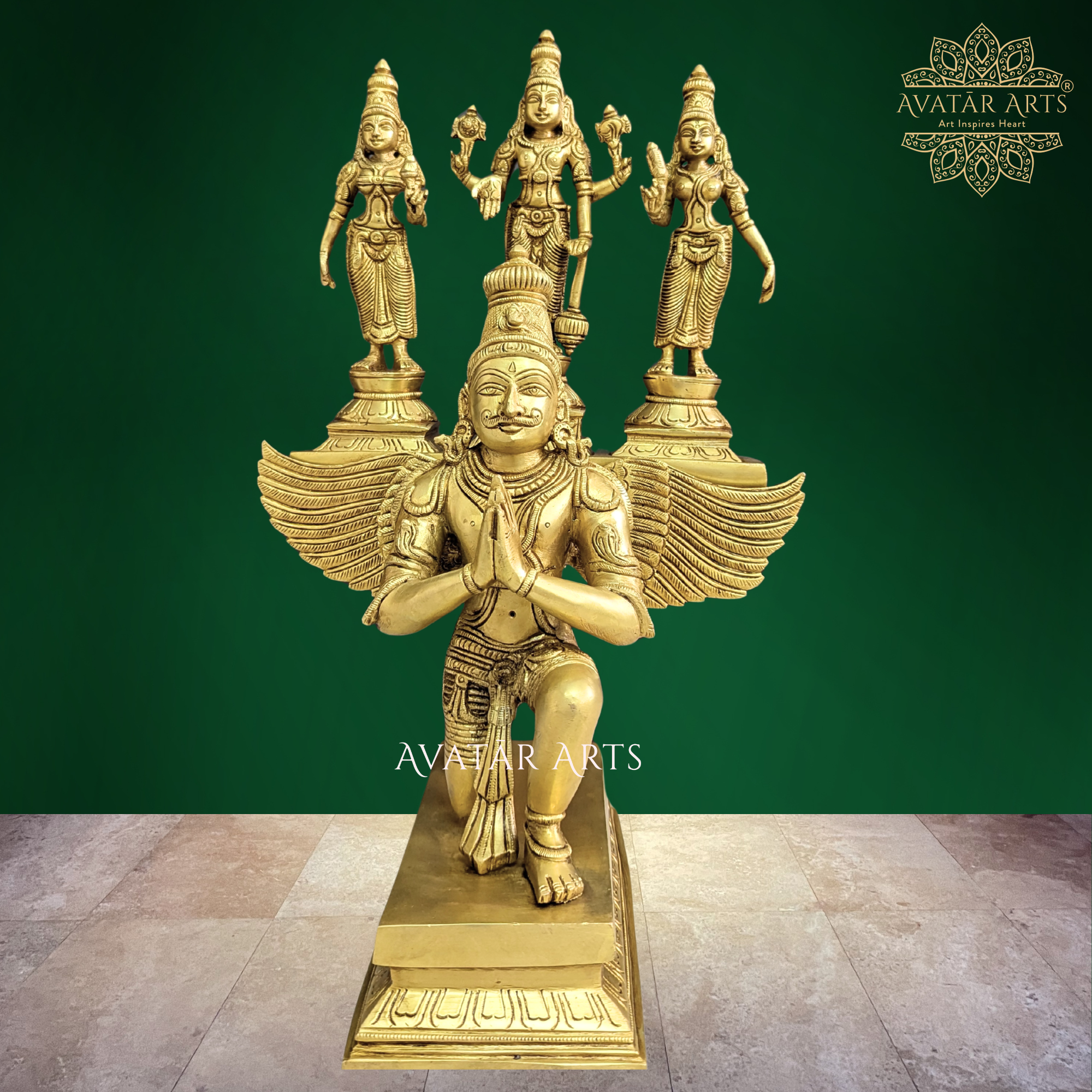 Brass Garuda with Vishnu Shreedevi and Bhudevi