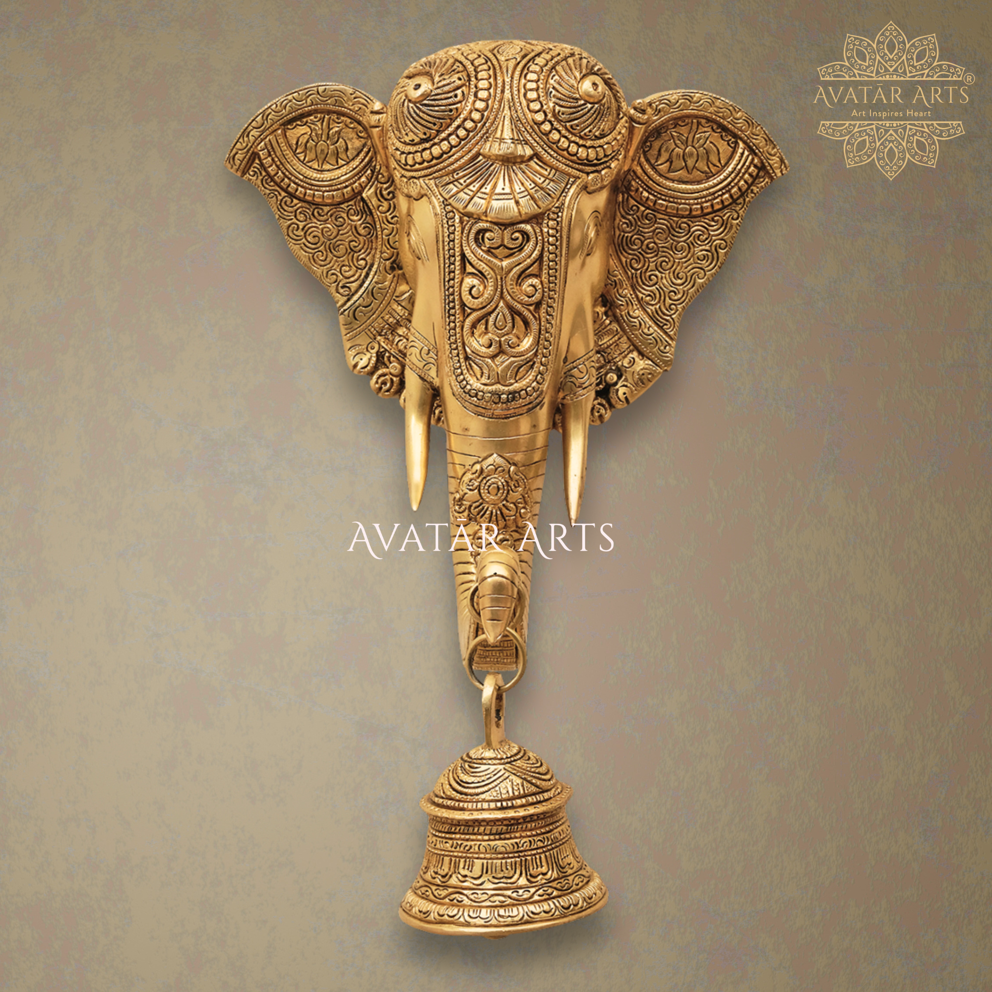 Brass Elephant Bell Wall Hanging