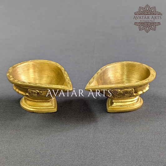 Brass Diya with Tortoise Carving