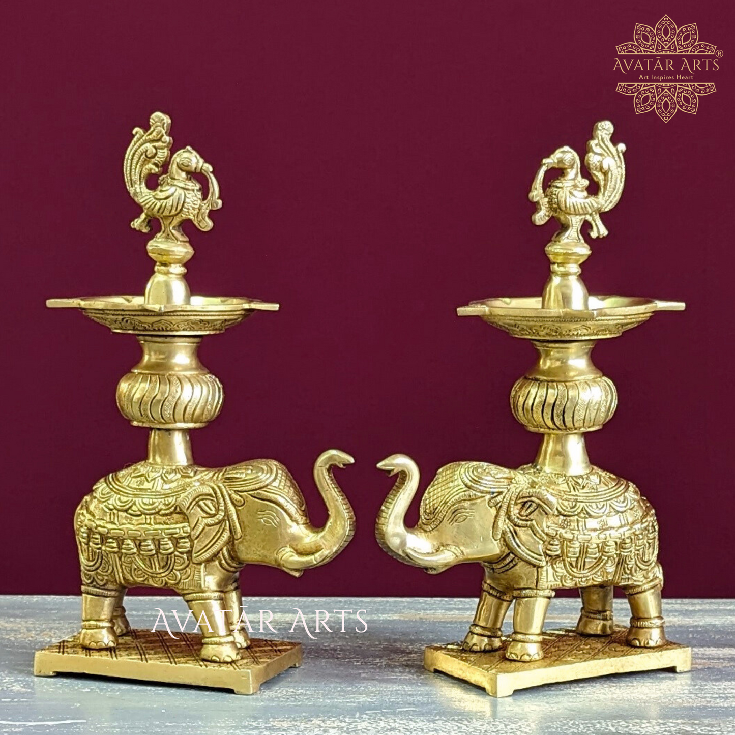 Brass Uptrunk Elephant Oil Lamp