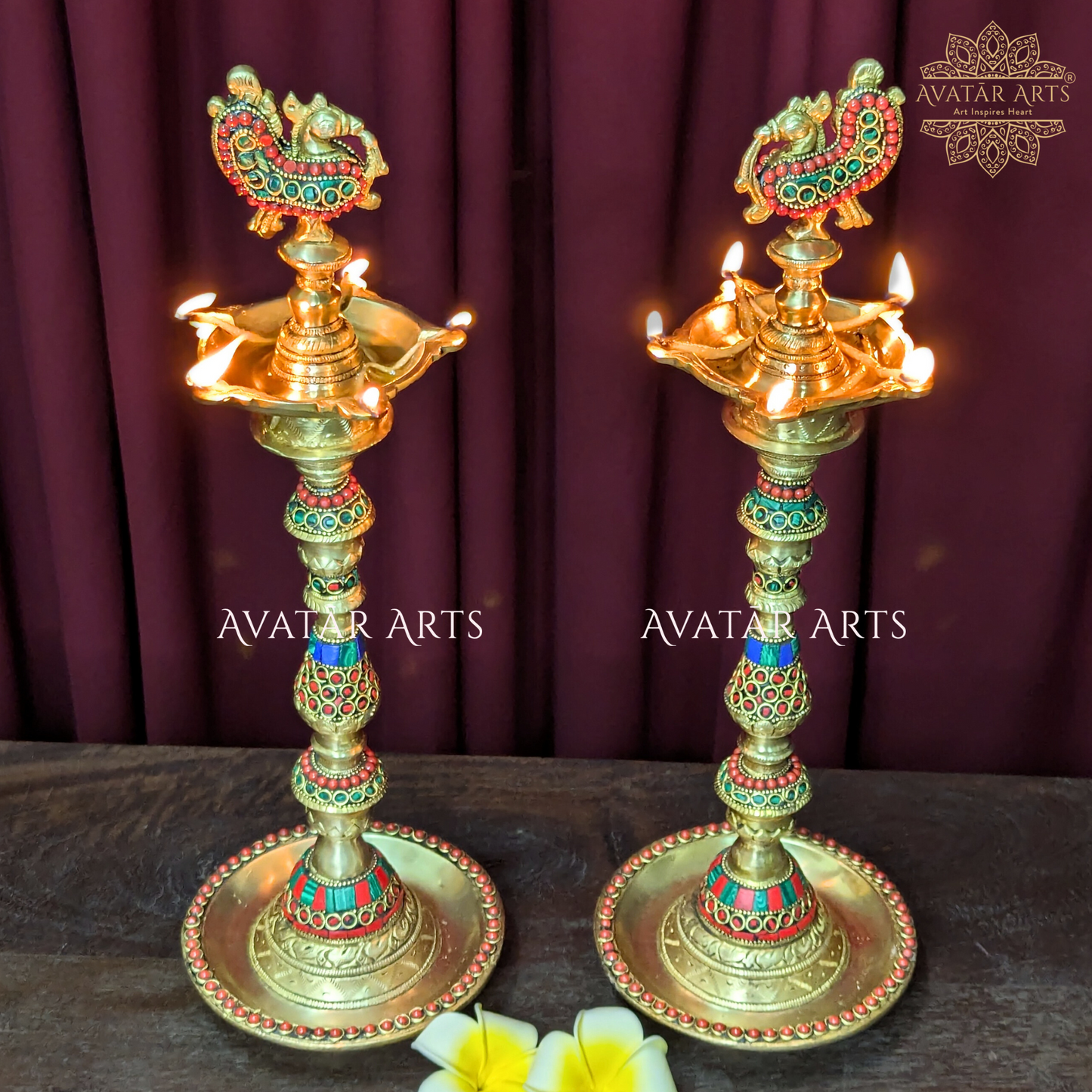 Peacock Oil Lamp Stand in Brass