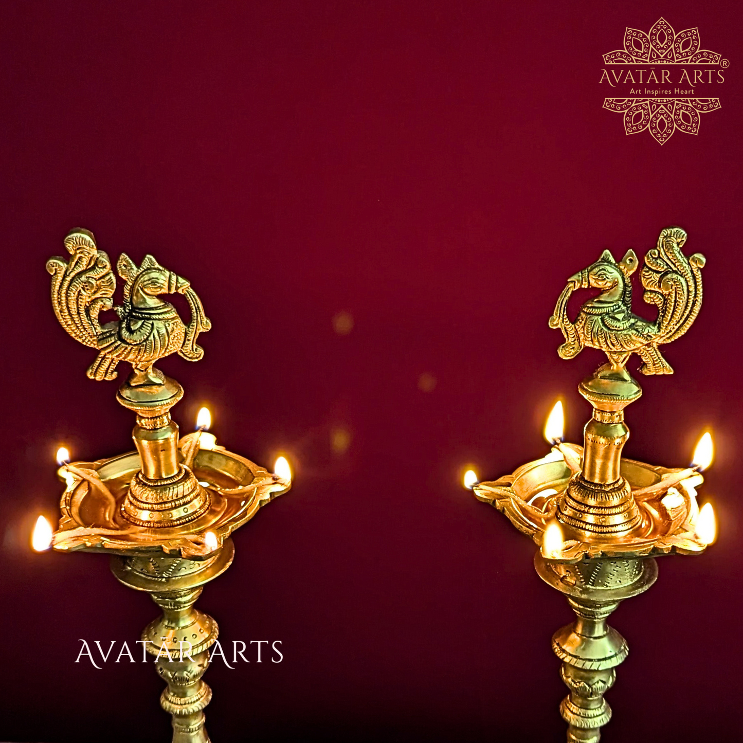 Brass Annapakshi/ Peacock Five Wick Oil Lamp